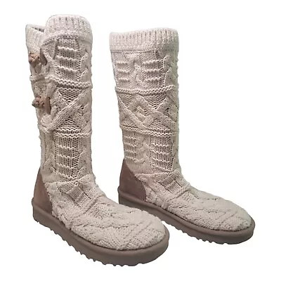 UGG W KALLA Crochet Knit Suede TREADLITE BOOTS BEIGE 1017498 US 9 EU 40 • $63.20