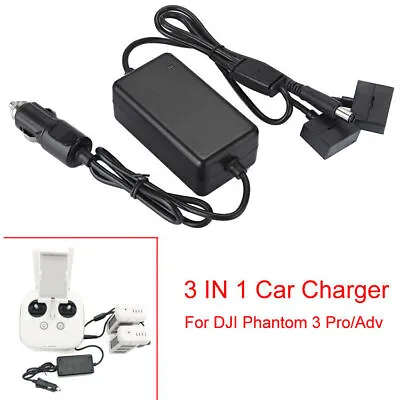 $49.89 • Buy 3 IN 1 Car Charger Battery Charging Adapter For DJI Phantom 3 Pro/Adv SE Drones