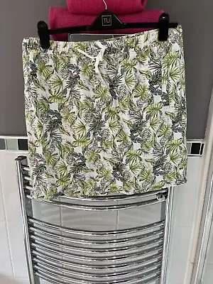 £6 • Buy Linen Skirt Size 18 Palm Print Tropical Summer Skirt 
