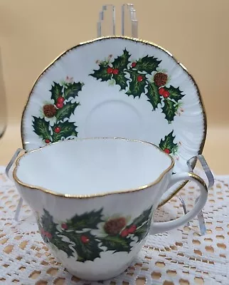 ROSINA China Yuletide Cup & Saucer Made In England - Christmas Holly & Berries • $14.99