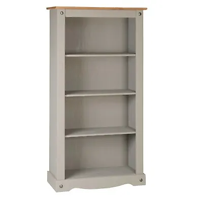 Corona Grey Bookcase Wax Pine 4 Book Shelves Mexican Solid Wood Living Room • £69.99