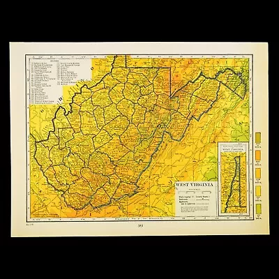 1920s Vintage WEST VIRGINIA State Map Antique West Virginia Topographic Map • $11.95