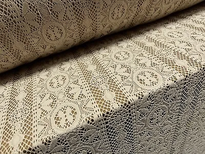 Soft Handle Crochet Lace Knit Fabric Per Metre - Stone • £4.99