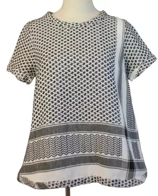 Cecilie Copenhagen Size S 12-14 White Black Geometric Woven Casual Top Blouse • $59.95