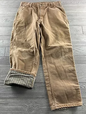 Carhartt Flannel Lined Brown Canvas Work Cargo Pants B111 BRN MEN'S 36x30 Canvas • $25.49