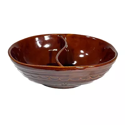 Vintage Marcrest Stoneware Daisy Dot Brown Divided Serving Dish Bowl Oven Proof • $9.49