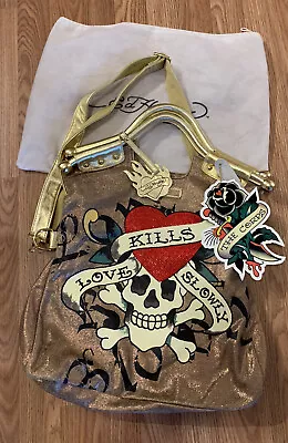 Ed Hardy Love Kills Slowly Gold Tanya Hand/Shoulder Bag Rare! • $240