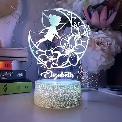 Personalised Fairy Moon Flower Night Light Table Lamp Christmas Birthday Gift • $41.50