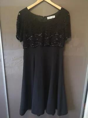 J Taylor Black Evening Dress With Sequin Lace Size 16 • £9.99