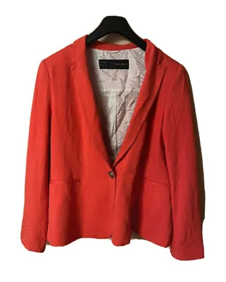 Zara Women Red /Orange Blazer Jacket Size XL UK 14-16 One Button Smart Blogger • £29.99