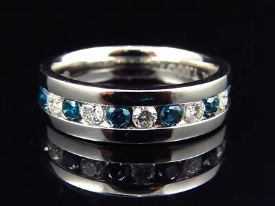 Mens 10k White Gold Channel Blue Diamond Wedding Engagement Band Ring (1.03Ct) • $1589.99