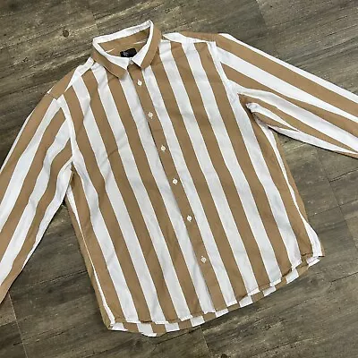 H&M Men Medium Regular Fit Button Front Shirt Long Sleeve Brown/White Stripe • $9.99