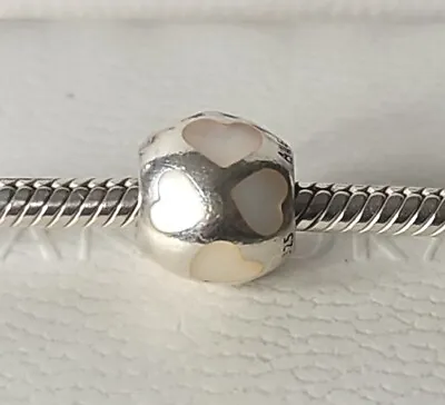 Genuine Pandora Bracelet Charm - Silver Love Me White Mother Pearl Hearts 925ALE • £5.50