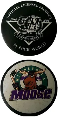 MANITOBA MOOSE IHL OFFICIAL 50th ANNIVERSARY SLOVAKIA VEGUM HOCKEY PUCK VINTAGE  • $29.99