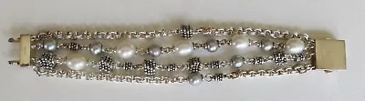 Michael Dawkins  Sterling Silver 4 Row Bracelet Gray White Pearls 7 Inch • $125