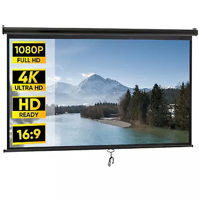  100 Inch Projection Screen 4K 16:9 HD Pull Down Projector Screen Home Theater  • $56.58