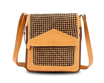 Cross Body Bag Real Soft Black Brown Biege Woven Leather Ladies Gents Womens Men • £15.29