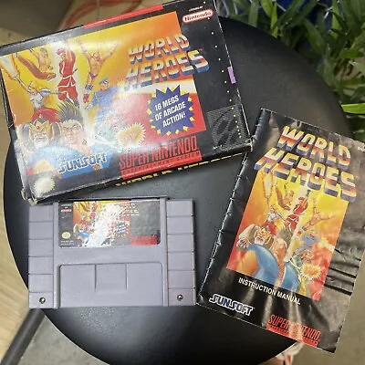 World Heroes (Super Nintendo SNES) Complete With Game Book Case! • $49