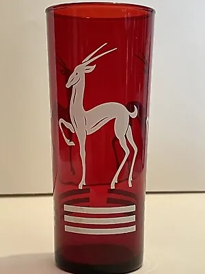 Vintage Hazel Atlas Cranberry Red Highball Glasses Gazelle Art Deco Design • $17.79