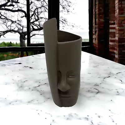 Large 10 In Nordic Style Ceramic Vase Dark Gray Flower Pot Head Flowers Design • $17.99