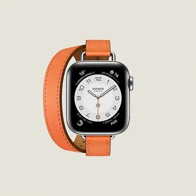 Signature Orange Hermes Leather Apple Watch Band • $500