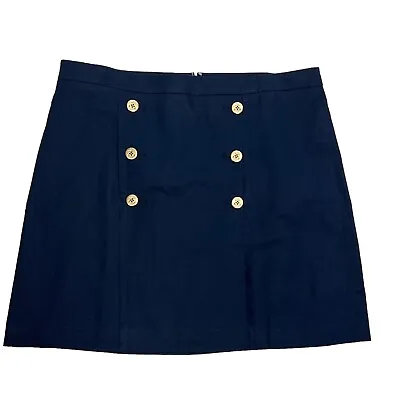 J. Crew Women’s Nautical Gold Button Linen Blend Skirt Sz 18 Navy Blue Back Zip • $19.79