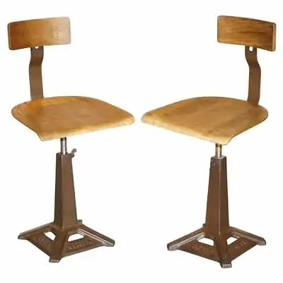 Pair Of Antique Singer Sewing Machine Work Chairs Height Adjustable Bar Stools • $1894.88