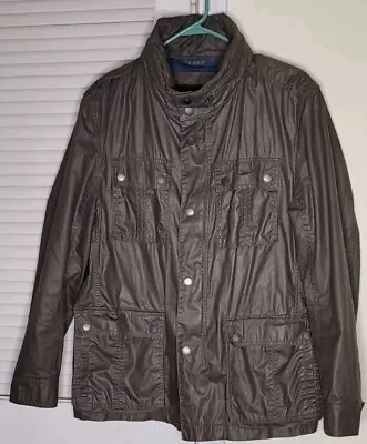 Ben Sherman Waxed Jacket Coat Mens Sz M Brown Field Coat Military Utility Lined • $46.99