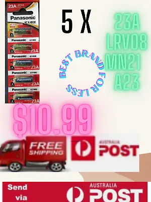 5x Genuine Panasonic A23 Alkaline Remote Batteries 12V LRV08 MN21 23A A23 Batter • $10.99