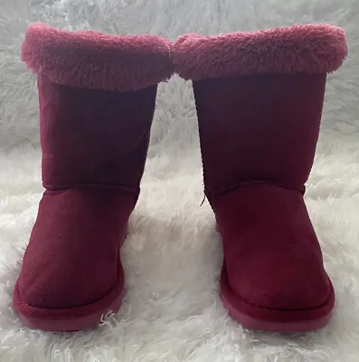 UGG Boots Youth Girl Bailey Bow Winter Shearling Mid Calf  Pink Suede Size 3 • $25.97