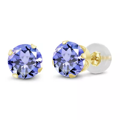 0.92 Ct Round 5mm Blue Tanzanite 14K Yellow Gold Stud Earrings • $99.99