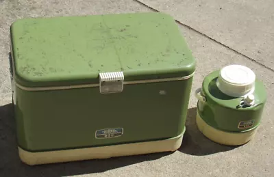 Vintage 1970's Thermos Cooler Jug LOT Picnic Chest Deluxe Model Avocado Green • $99.99