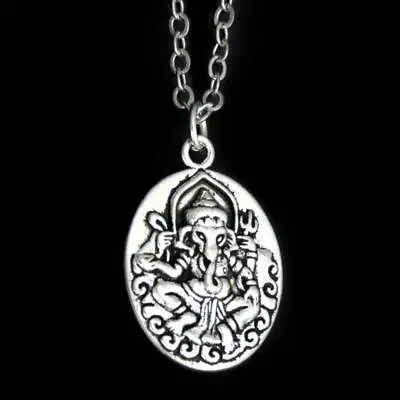 GANESHA NECKLACE 1  Double Sided Pendant 20  Chain Hindu Elephant God Symbol NEW • $7.95