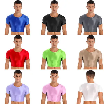 US Mens Glossy Racerback Muscle Crop Top Vest Gym Fitness Running Athletic Shirt • $6.97