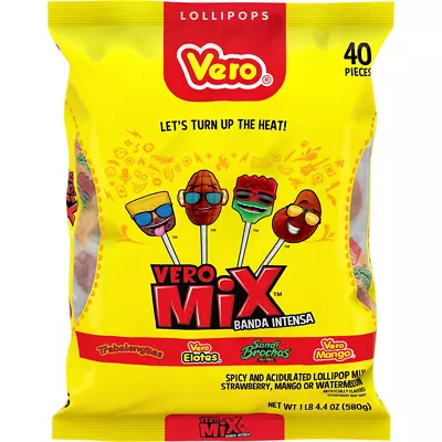 Vero Mix Banda Intensa 40 Ct Lollipops With Chili Spicy Mexican Candy • $9.25