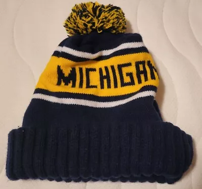 Michigan Wolverines Ncaa Beanie Yellow Pom Knit Winter Cap Hat Nwt Go Blue  • $14.99