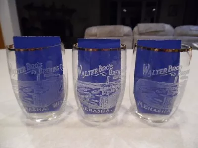 3 Vintage Walter Bros Brewing Co Etched Beer Glasses Factory Scene Menasha Wis • $99.99