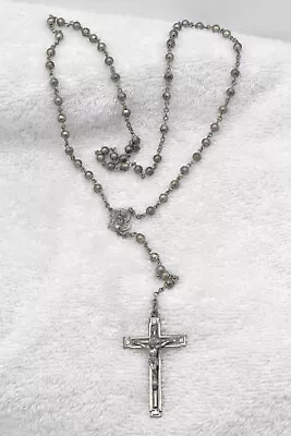ANTIQUE ALL SOLID STERLING SILVER ROSARY - 25  Long - 20 Gm - SPECTACULAR • $99