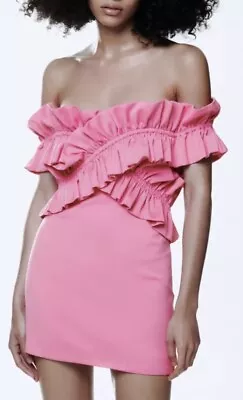 Zara Fuchsia Pink Voluminous Gathered Mini Dress.  Size M • $107.38