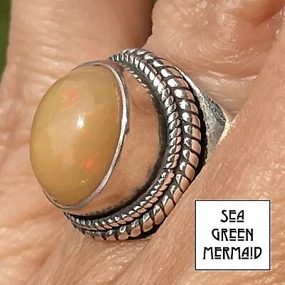 Mexican Fire Opal LARGE 4 Ct Signet Ring In Silver ***VIDEO*** • £242.31