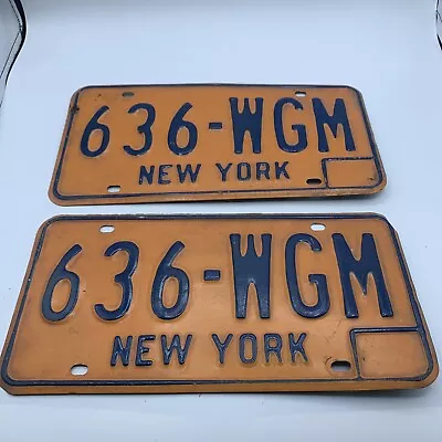 Vintage New York License Plates Matching Pair 1973 - 1980 Orange Blue 636-wgm • $26.99