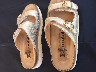 NEW $258 Mephisto Mobils Opt/Gold Sunflowers Slide Comfort Sandal Women's US6.5. • $85.50