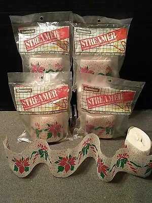 Vtg Dennison Christmas Poinsettia & Candy Cane Crepe Paper Streamers 30ft. 4pc  • $39.95