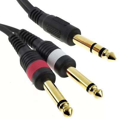 6.35mm Stereo Jack To Twin 6.35mm Mono BIG Jacks Screened Cable 3m • £4.70