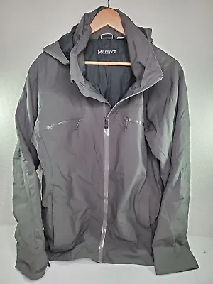 Marmot Jacket Mens Large Grey Black Hooded Parka Jacket With Liner Ski Rain • $39.95