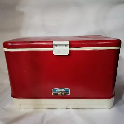 Vintage 48 Qt Red Thermos Metal Cooler Ice Chest Retro Camping Tailgating 1970s  • $133.90