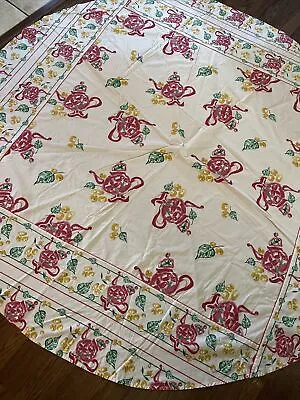 FABULOUS April Cornell ORIGINALS Round 80  Tablecloth Teapots Kitchen Cotton • $25.20