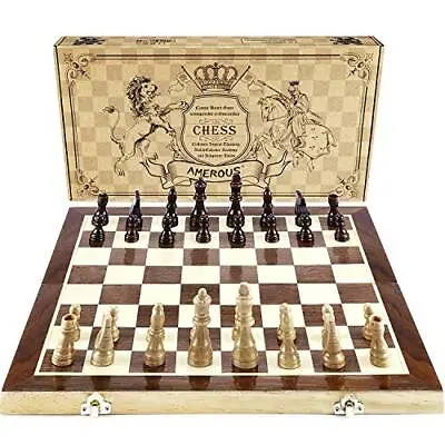 AMEROUS Chess Set 15 X15  Folding Magnetic Wooden Standard Chess Game Board Set • $31.99