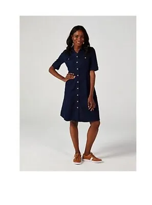 £12 • Buy Elbow Sleeve Button Up Stretch Denim Dress By Nina Leonard Indigo  3XLARGE BNIP