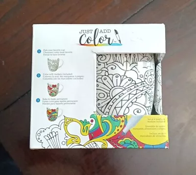 Just Add Color Ceramic Mug Kit Color Your Own Cup W/Markers Floral Pattern NEW • £10.82